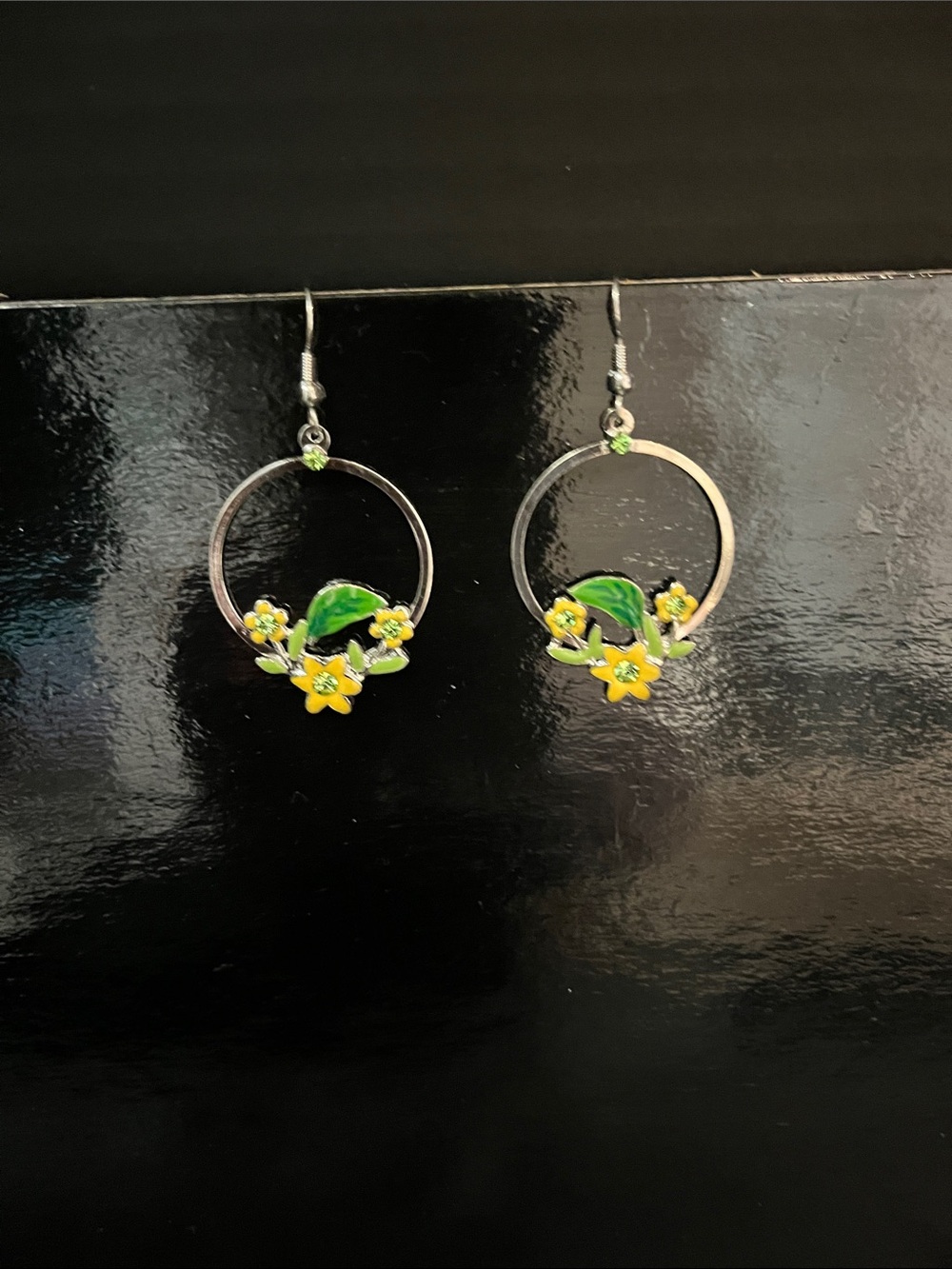 Charming Floral Hoop Earrings with Yellow and Green Accents - Picture 7 of 7